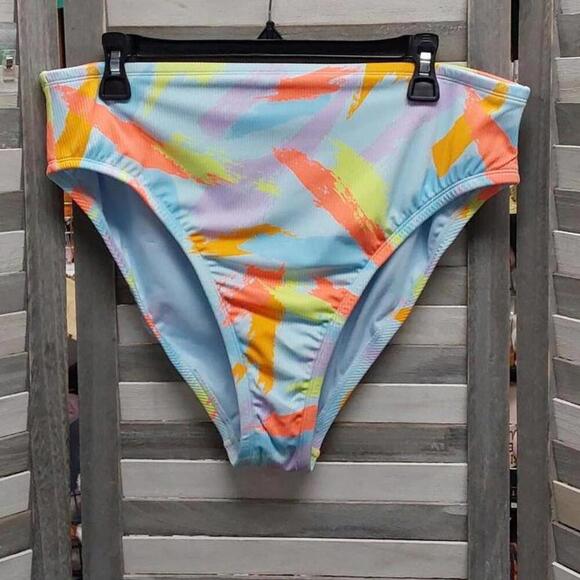 Women's Ribbed Mid Waist High Leg Cheeky Bikini Bottom | Wild Fable | X (14/16) - Picture 1 of 7